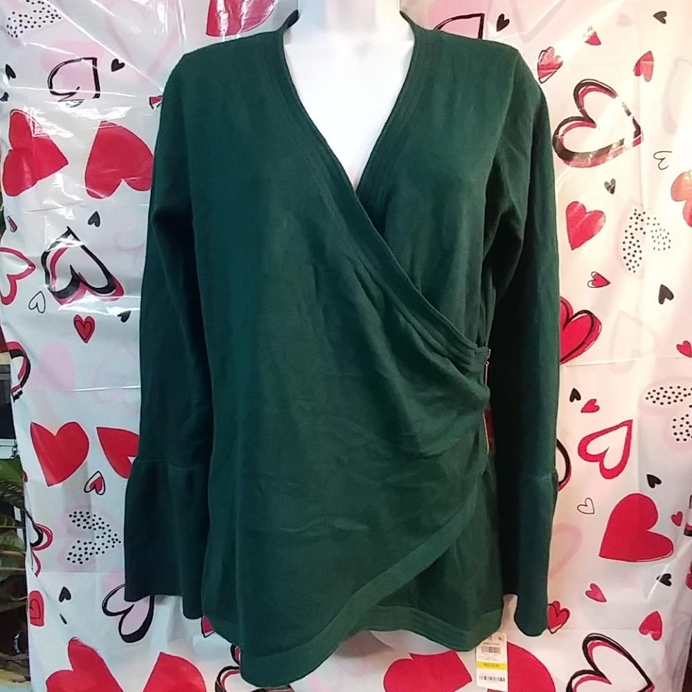 Thalia Sodi Forest Green V-Neck Wrap Sweater